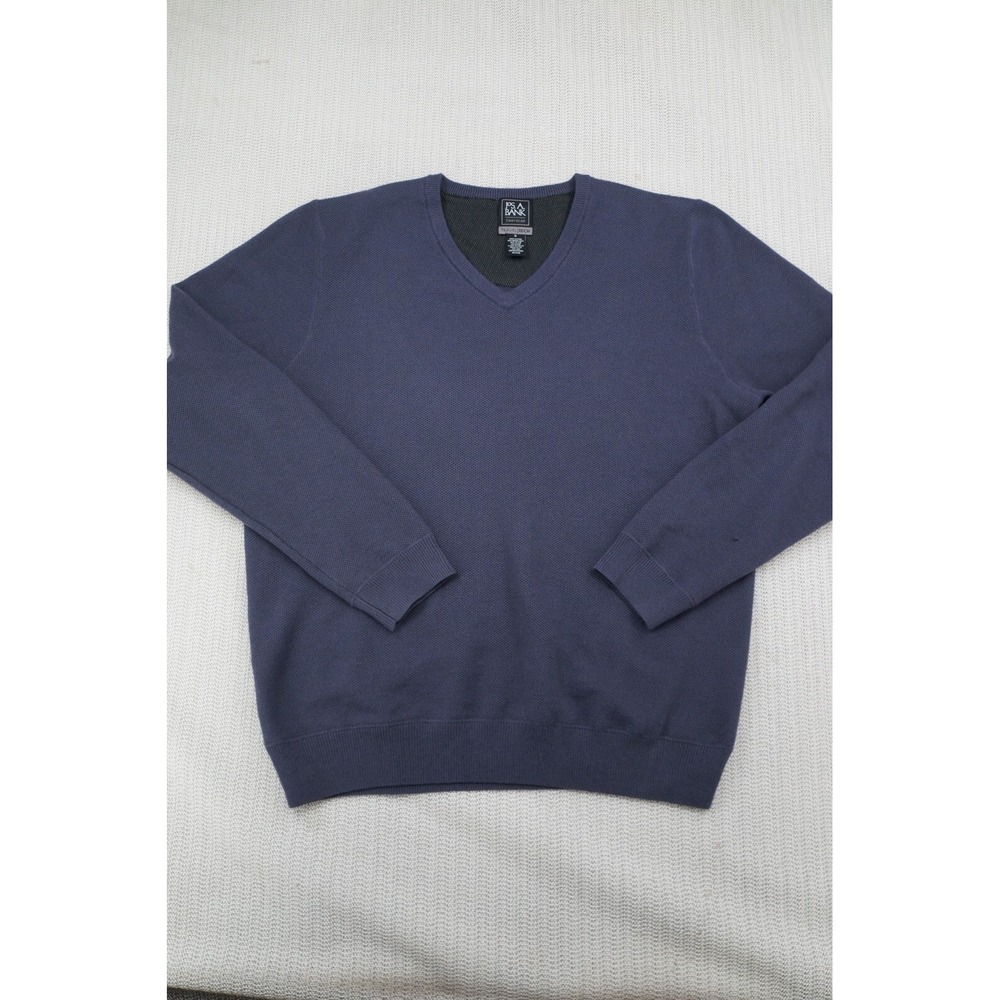 Jos A Bank Sweater Mens Extra Large Gray Travel Tech Wool Blend V-Neck Pullover